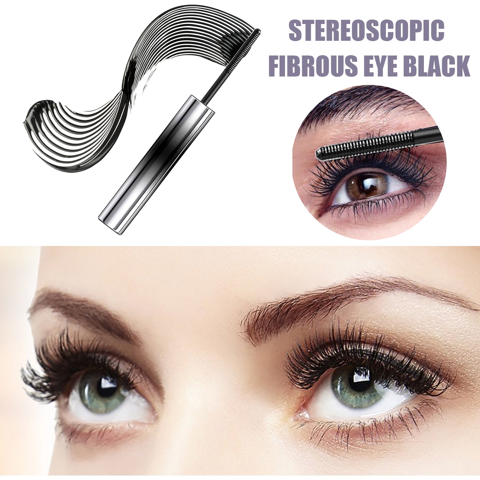 Stereoscopic Fibrous Eye Black, Eyelashes Black Beautiful Natural Thick Sweat-Proof, Not Smudgy, Not Makeup Off Slim Long